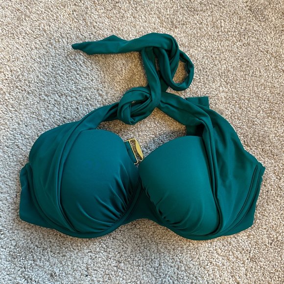 Victoria's Secret Green/Teal Ruched Bra Top Halter Bathing Suit - 36c - Picture 1 of 5
